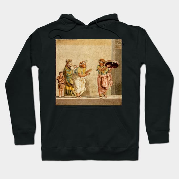 ANTIQUE ROMAN MOSAICS ,GREEK COMEDY THEATER SCENE WITH MUSICIANS AND TAMBOURINE PLAYER Hoodie by BulganLumini